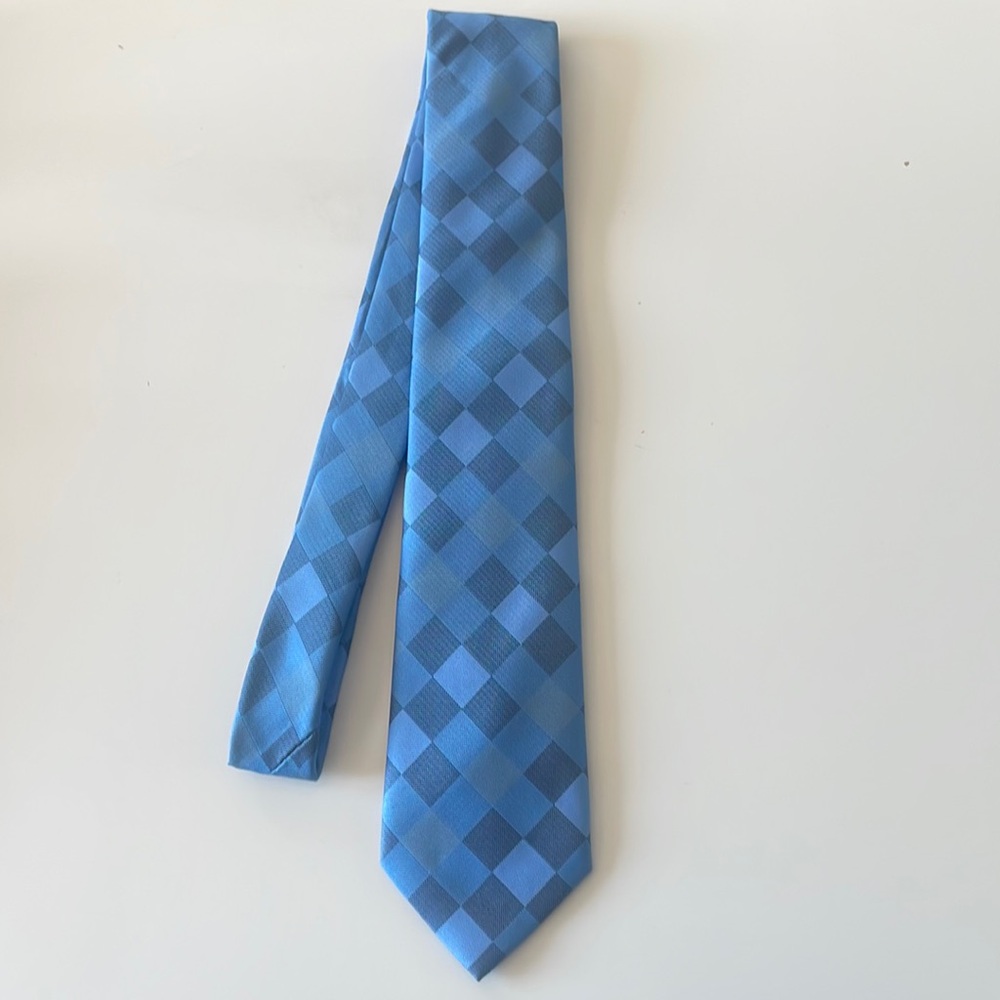 Blue Plaid Mens Necktie Handmade by John Sparks with Tag Attached